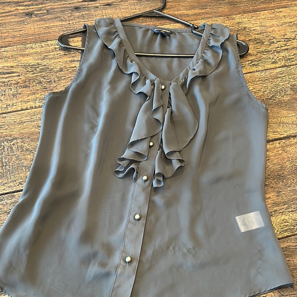 Banana Republic Sheer Grey Top Petite Medium